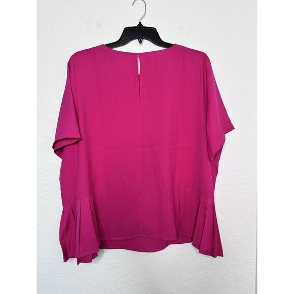 ELOQUII Women's Plus Size 22 Pleated Hem Top Fucshia Short Sleeve Keyhole NWT - Picture 2 of 10